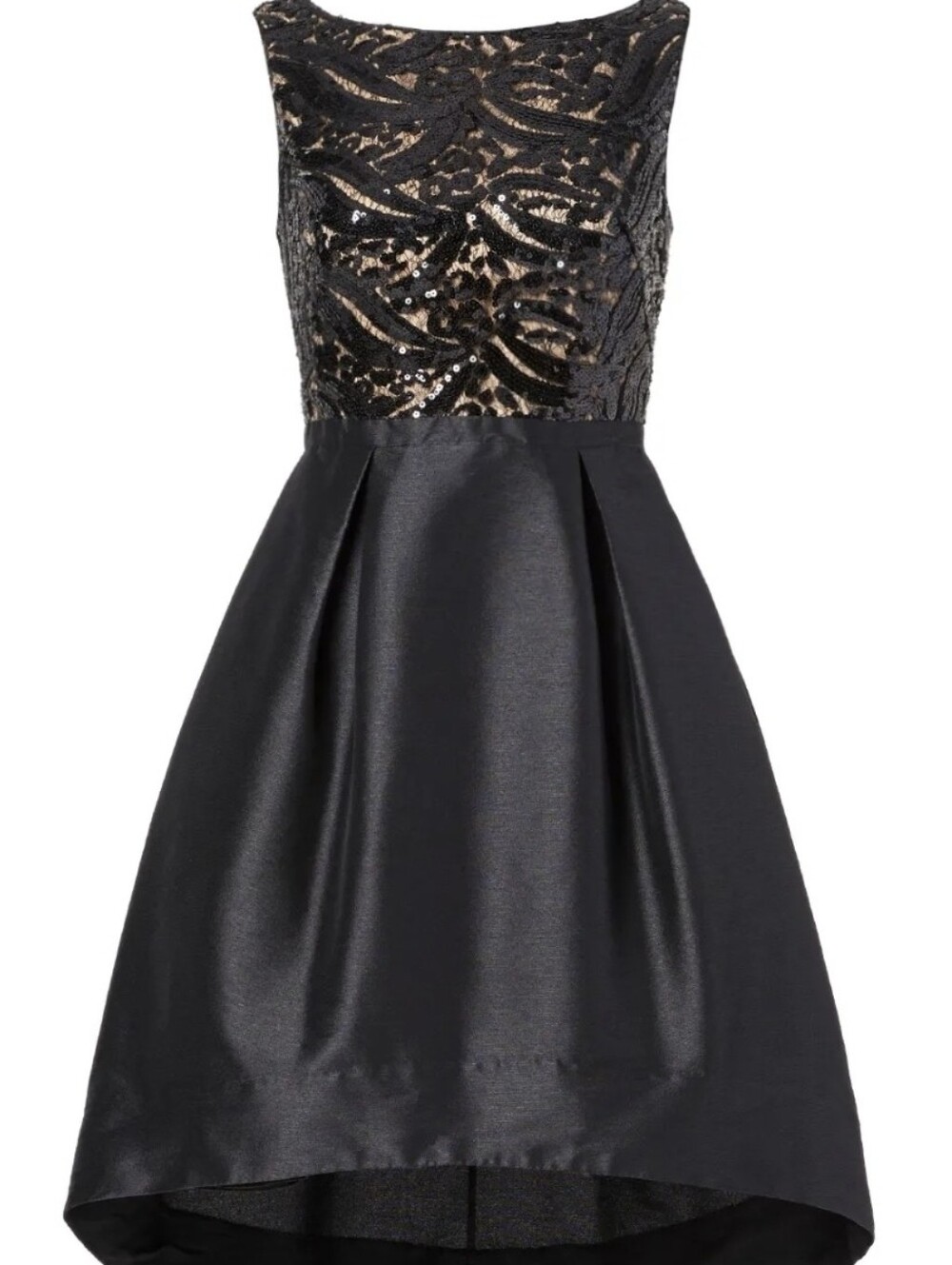 Monique Lhuillier Black Sequin Bodice High-Low Cocktail Dress